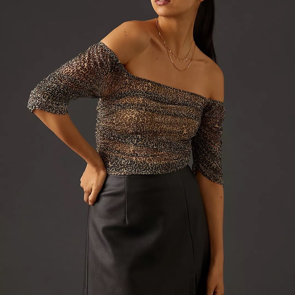 Anthropologie Shirred Mesh Top - Picture 2 of 4